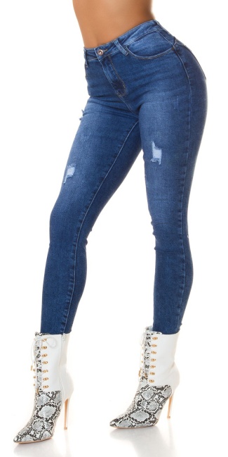 gebruikte used look skinny jeans hoge taille blauw